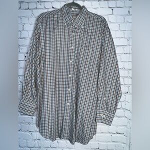 Peter Millar 100% Cotton Brown Blue Plaid Long Sleeve Button Down Shirt Large